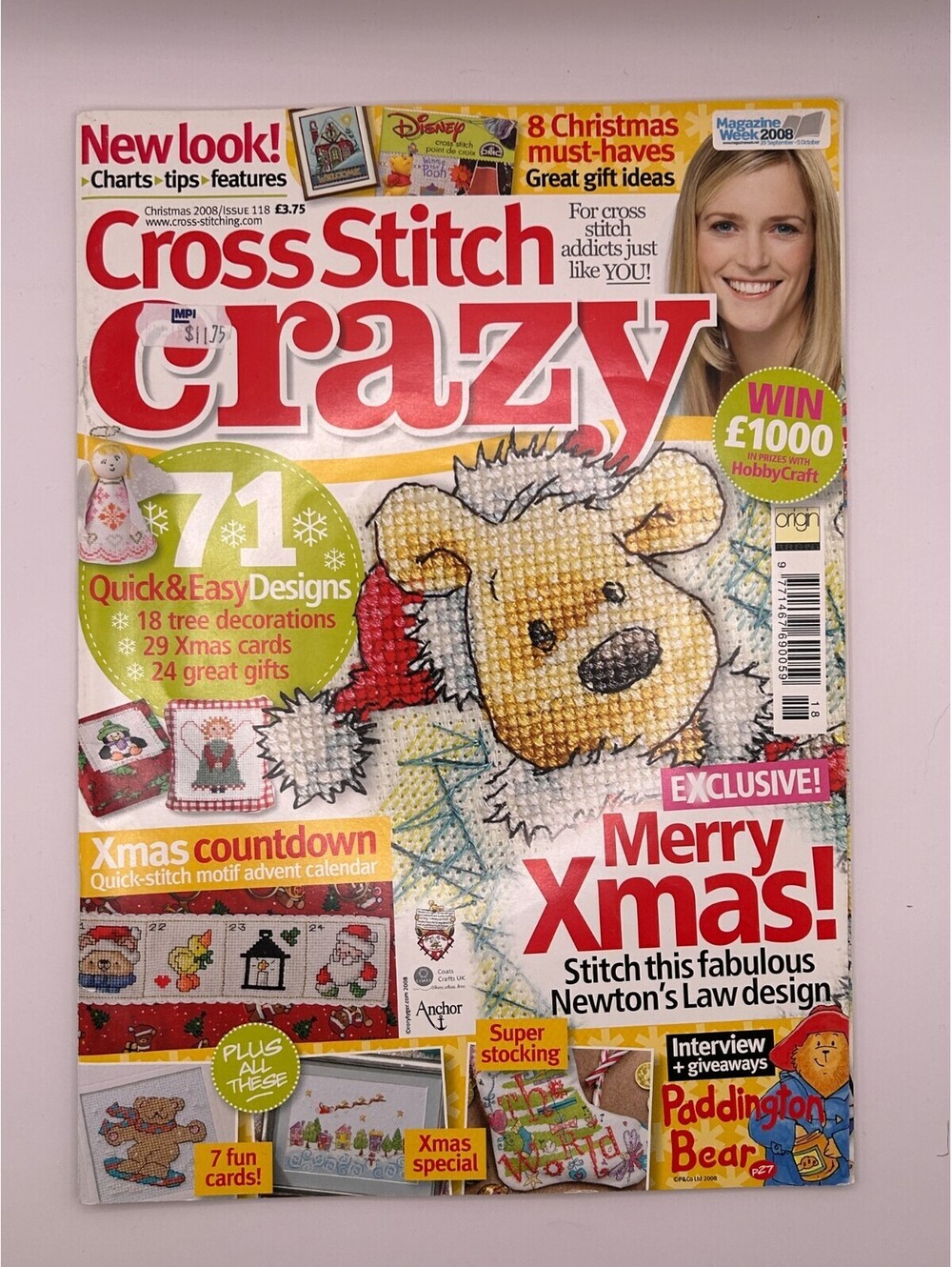 Cross Stitch Crazy Magazine Christmas 2008 Issue 118 Newton Paddington Free Kit